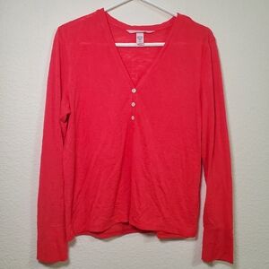 Victoria Secrets Red Long Sleeve Button Front Womens Sheer Shirt Size Medium